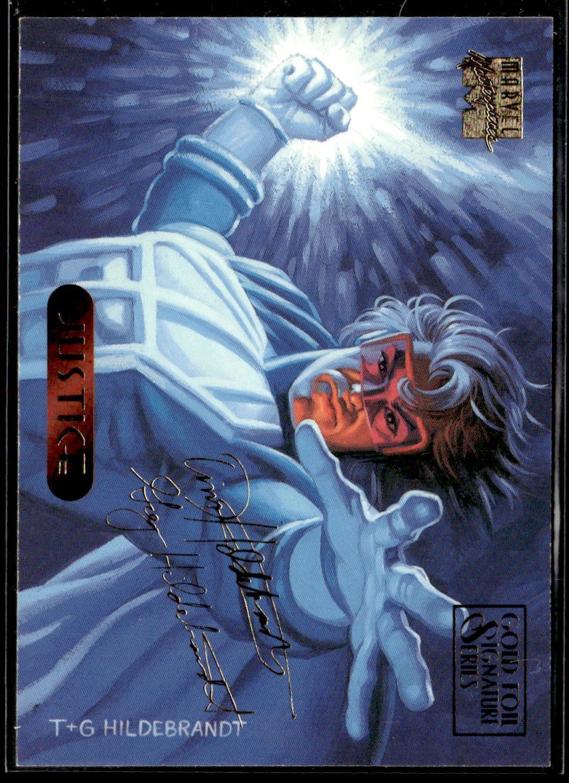 1994 Fleer Marvel Masterpieces Hildebrandt #61 Justice Gold Foil Signature