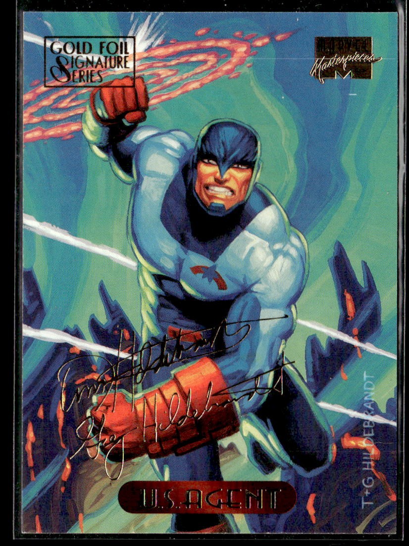 1994 Fleer Marvel Masterpieces Hildebrandt #129 U.S. Agent Gold Foil Signature