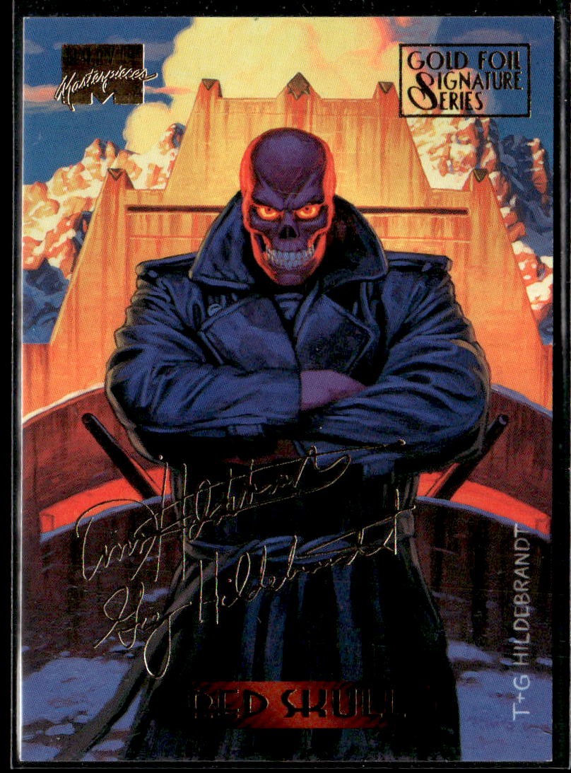 1994 Fleer Marvel Masterpieces Hildebrandt #99 Red Skull Gold Foil Signature