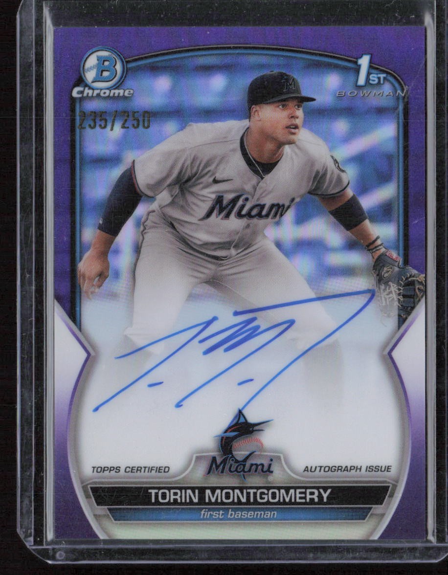2023 Bowman Chrome Torin Montgomery Prospect Autographs Purple Refractor #/250