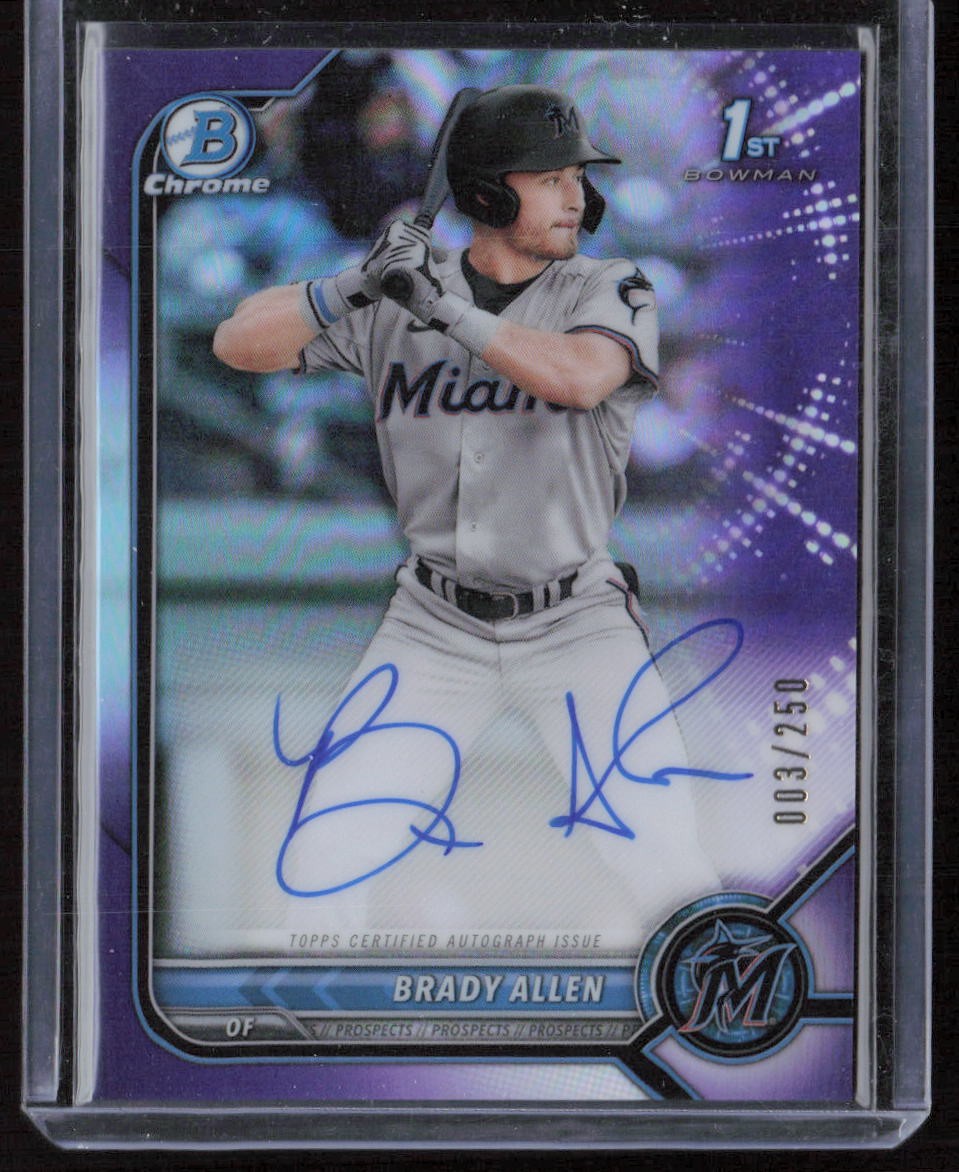2022 Bowman Brady Allen Chrome Prospects Autographs Purple Refractors #/250