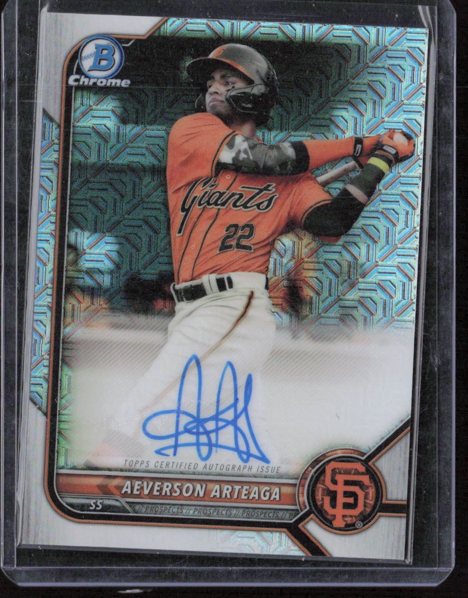 2022 Bowman Aeverson Arteaga Chrome Prospects Autographs Mojo Refractors