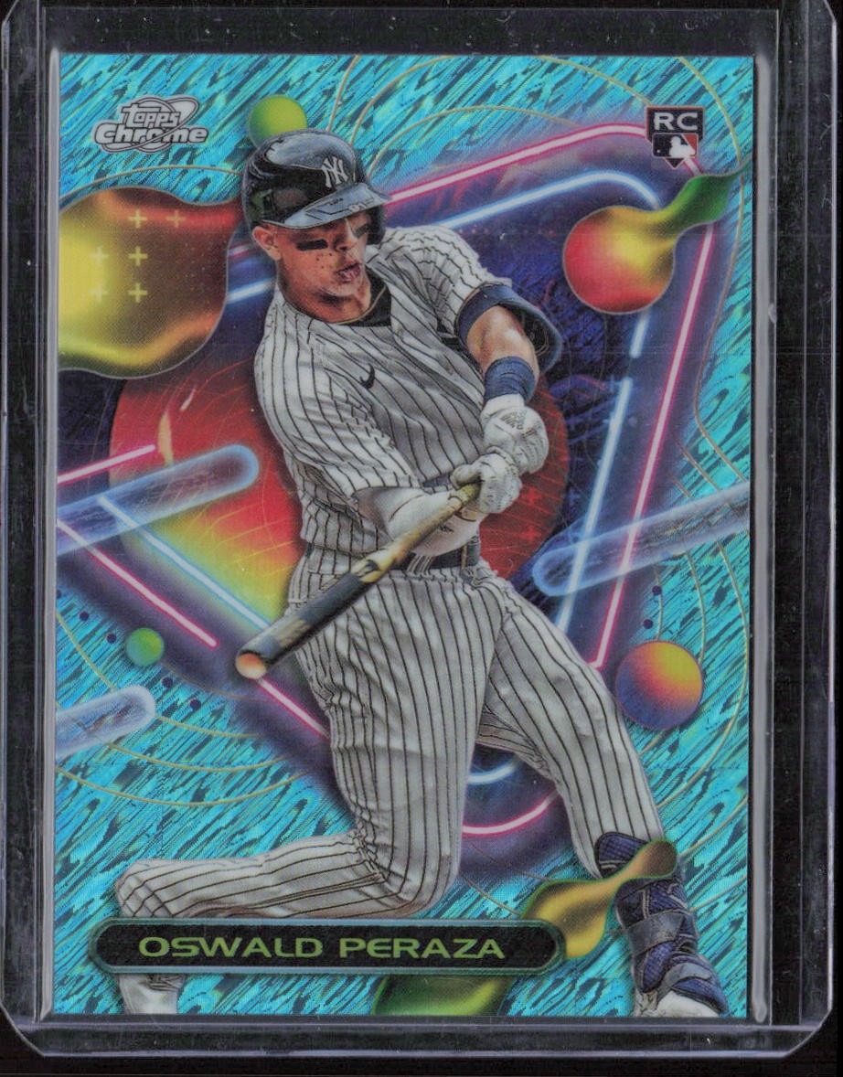 2023 Topps Chrome Cosmic Oswald Peraza Aqua Equinox Refractor Rookie #/199