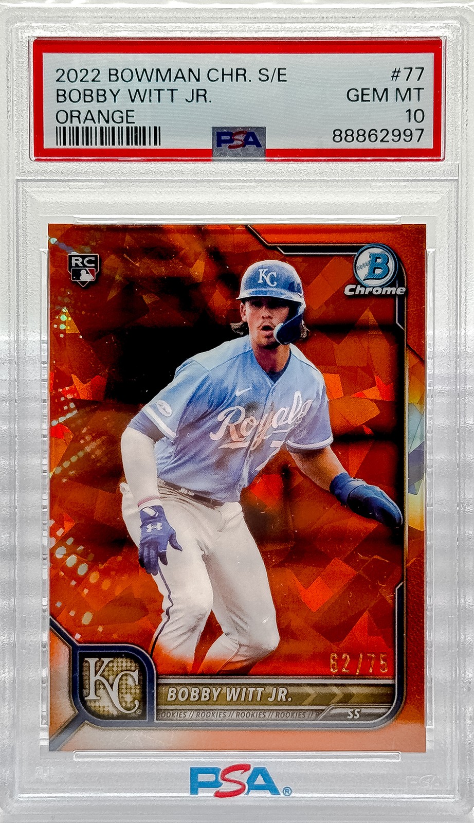 2022 Bowman Chrome Sapphire Edition Bobby Witt Jr. Orange #/75 PSA 10