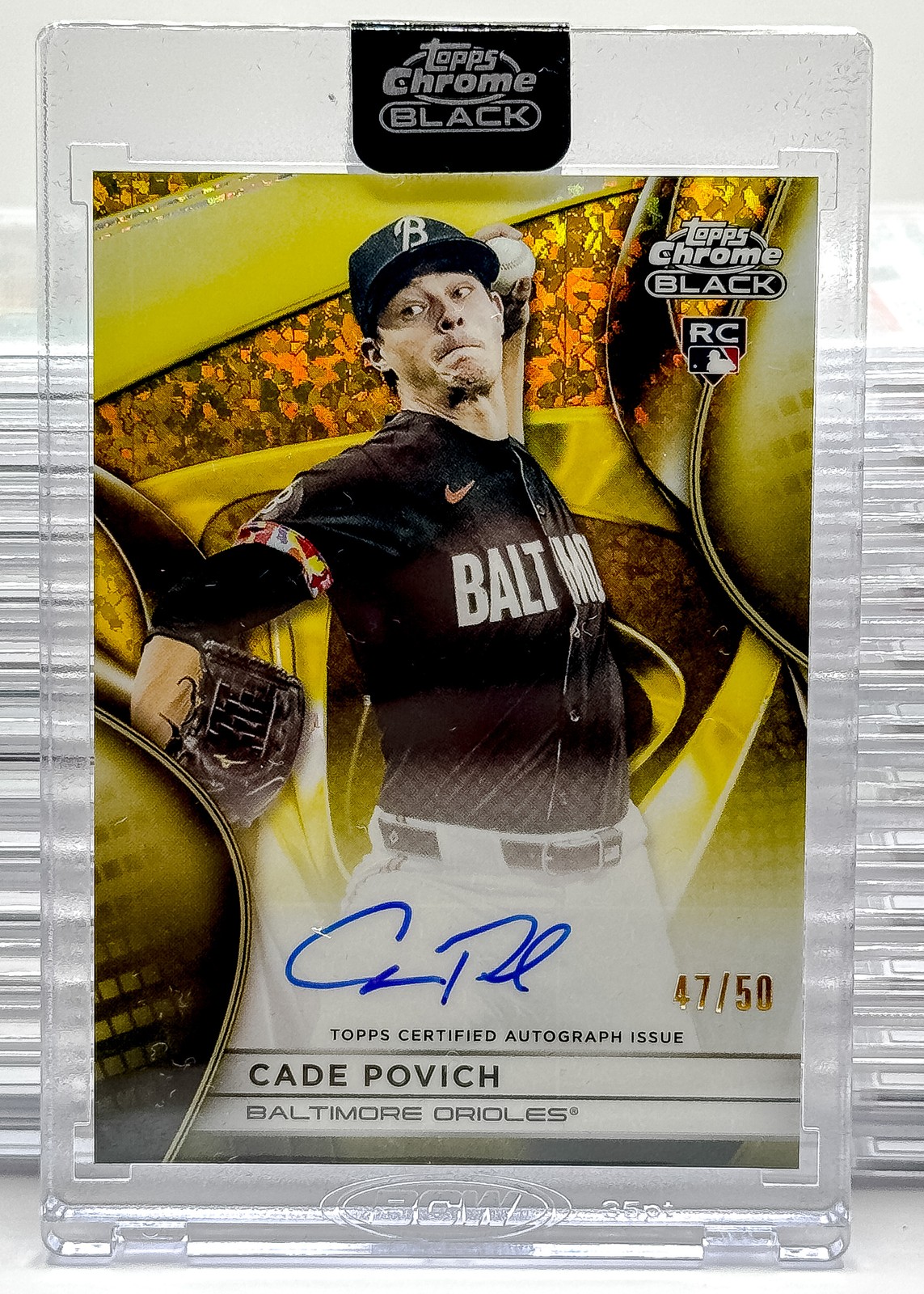 2025 Topps Chrome Black Cade Povich Autographs Gold Mini-Diamond Refractors #/50