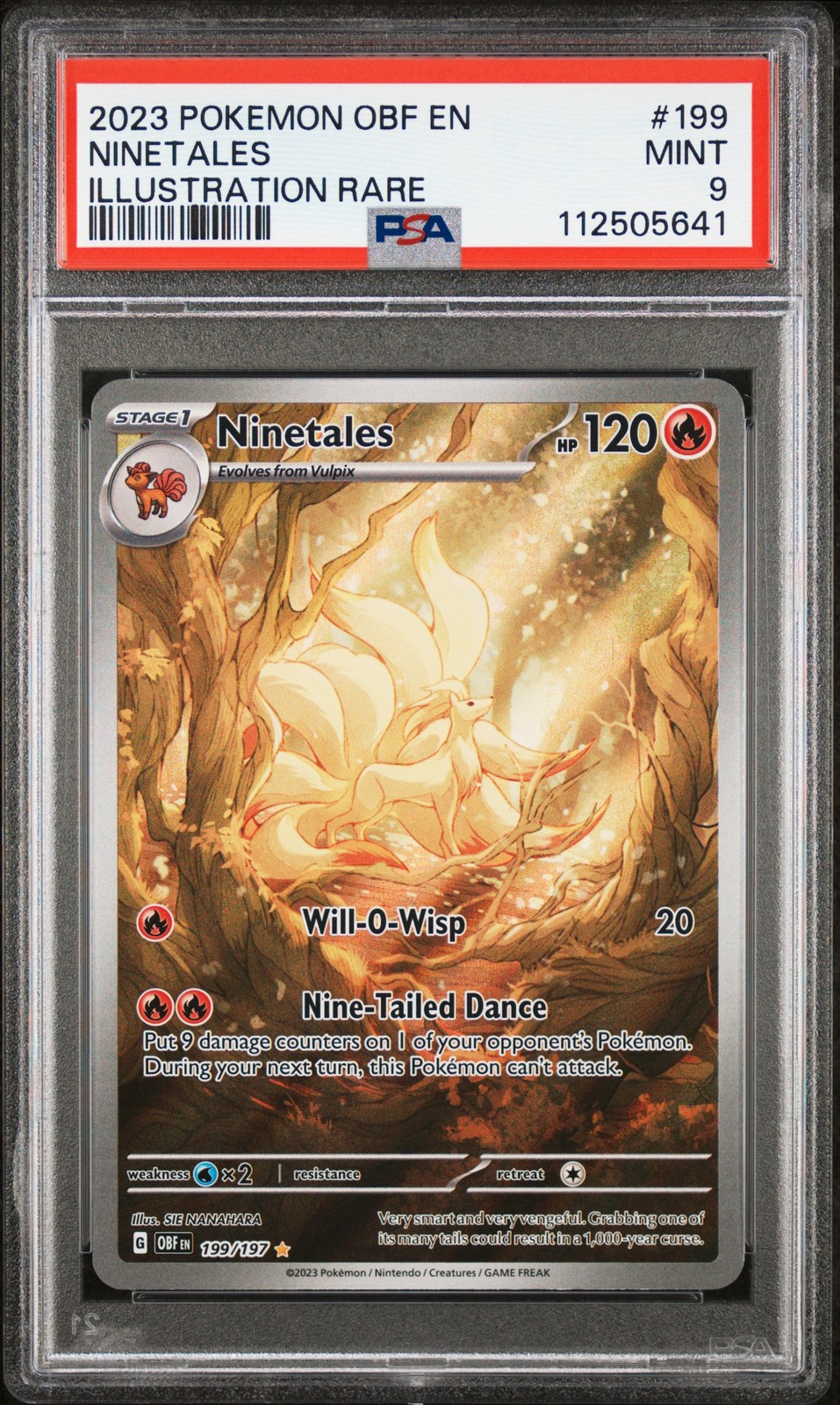 2023 Pokemon Ninetales 199/197 Illustration Rare Obsidian Flames PSA 9 Mint