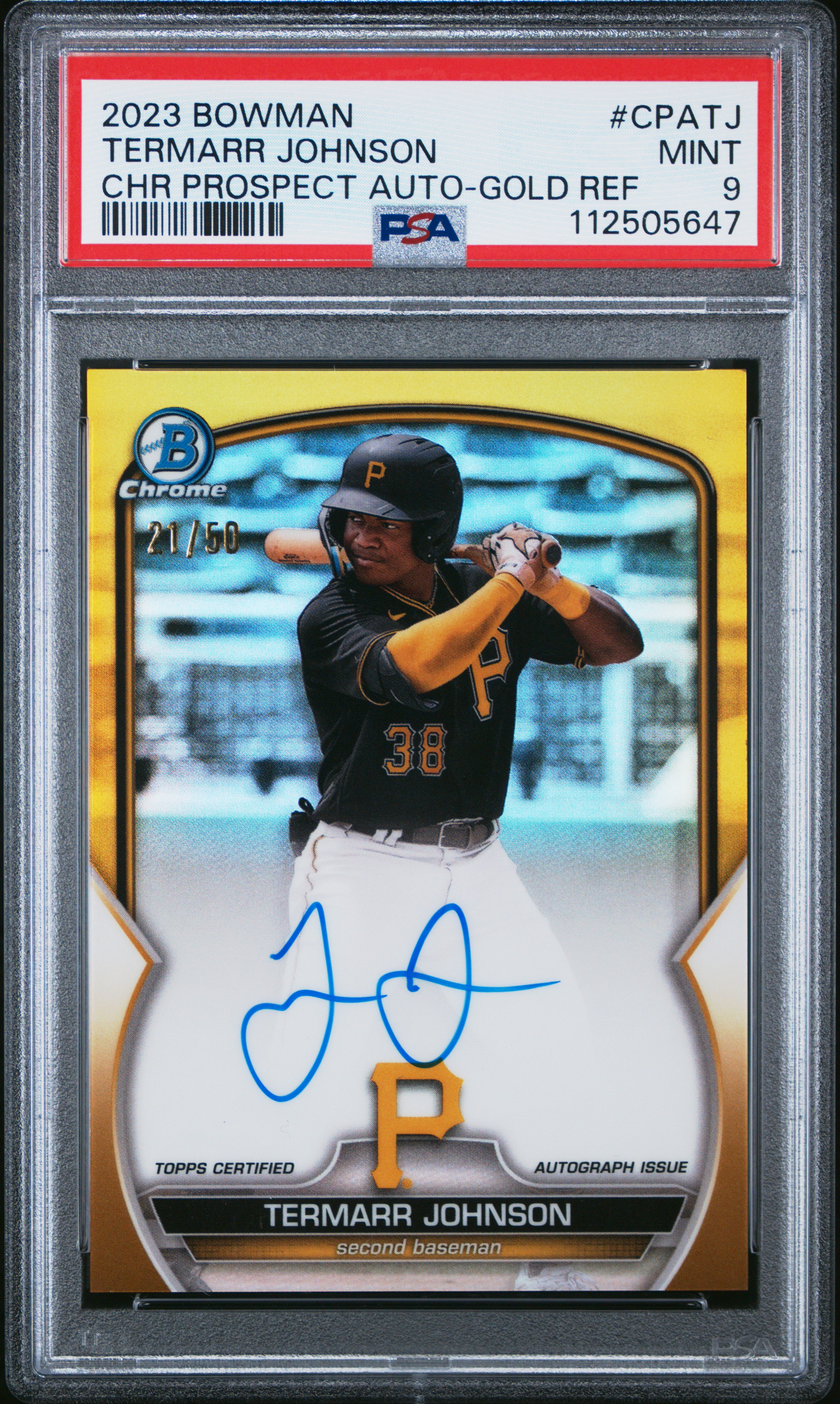 2023 Bowman Chrome Termarr Johnson Auto Gold Refractor #/50 PSA 9