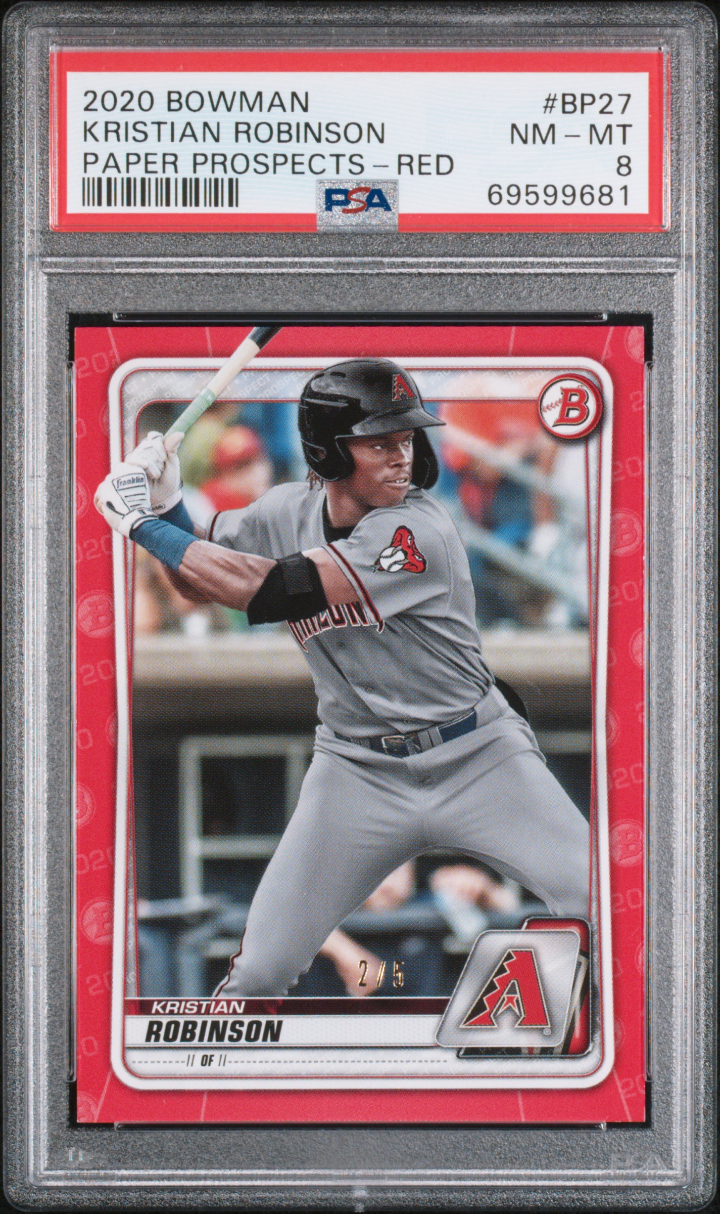 2020 Bowman Kristian Robinson Paper Red #2/5 PSA 8
