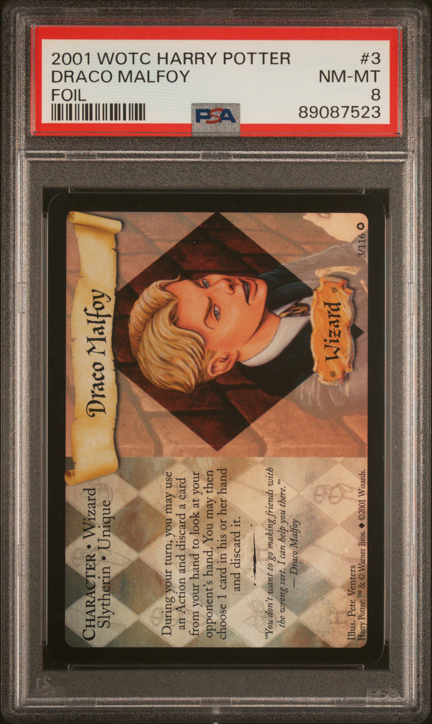 2001 Harry Potter WOTC Base Set Ghost Rare Foil Draco Malfoy 3/116 PSA 8