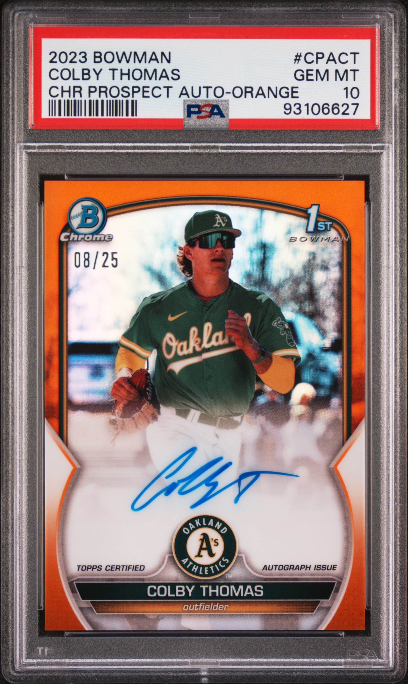 2023 Bowman Colby Thomas Chrome Prospect Auto Orange #08/25 PSA 10 GEM MT