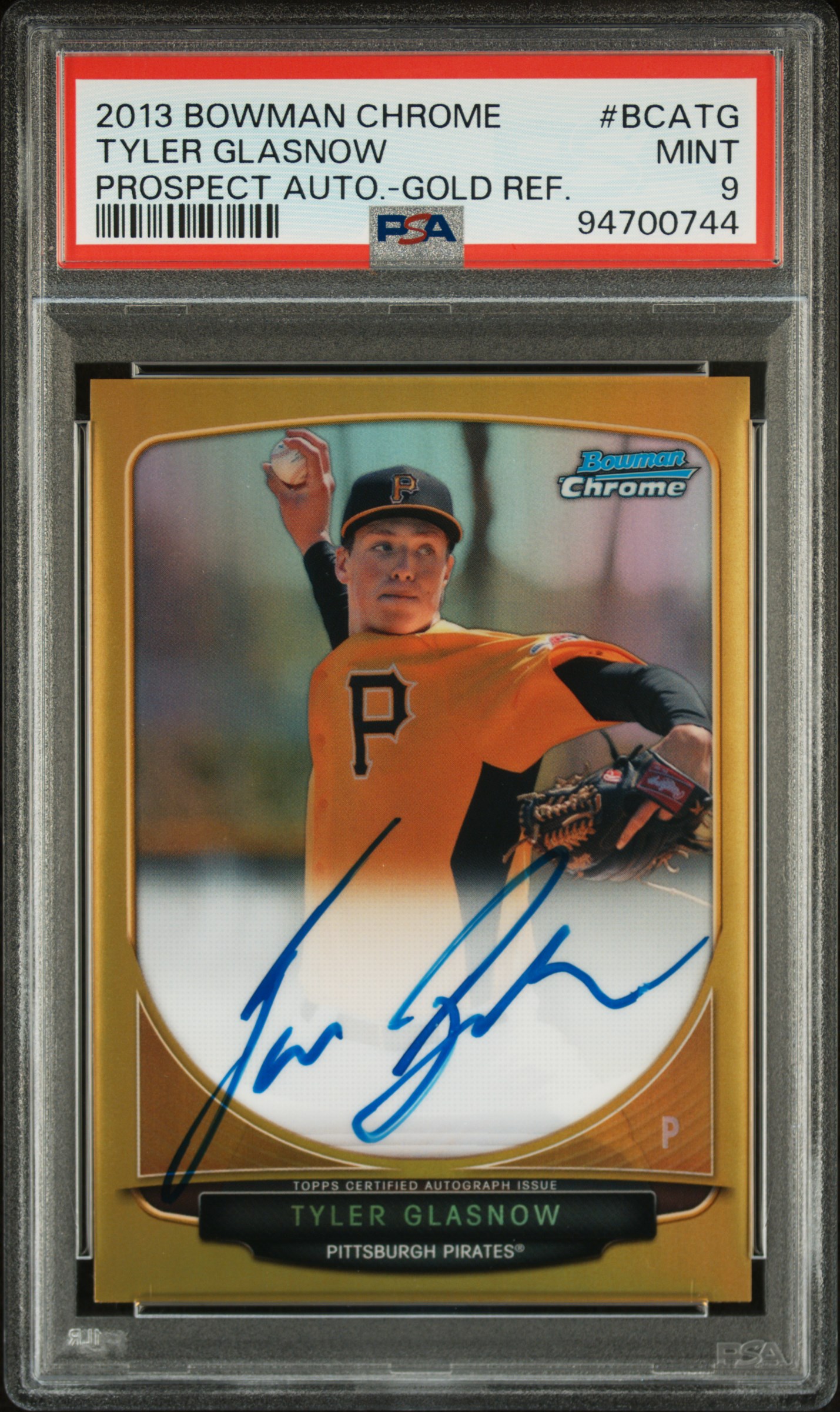 2013 Bowman Chrome Tyler Glasnow Prospects Autographs Gold Ref PSA 9 #/50