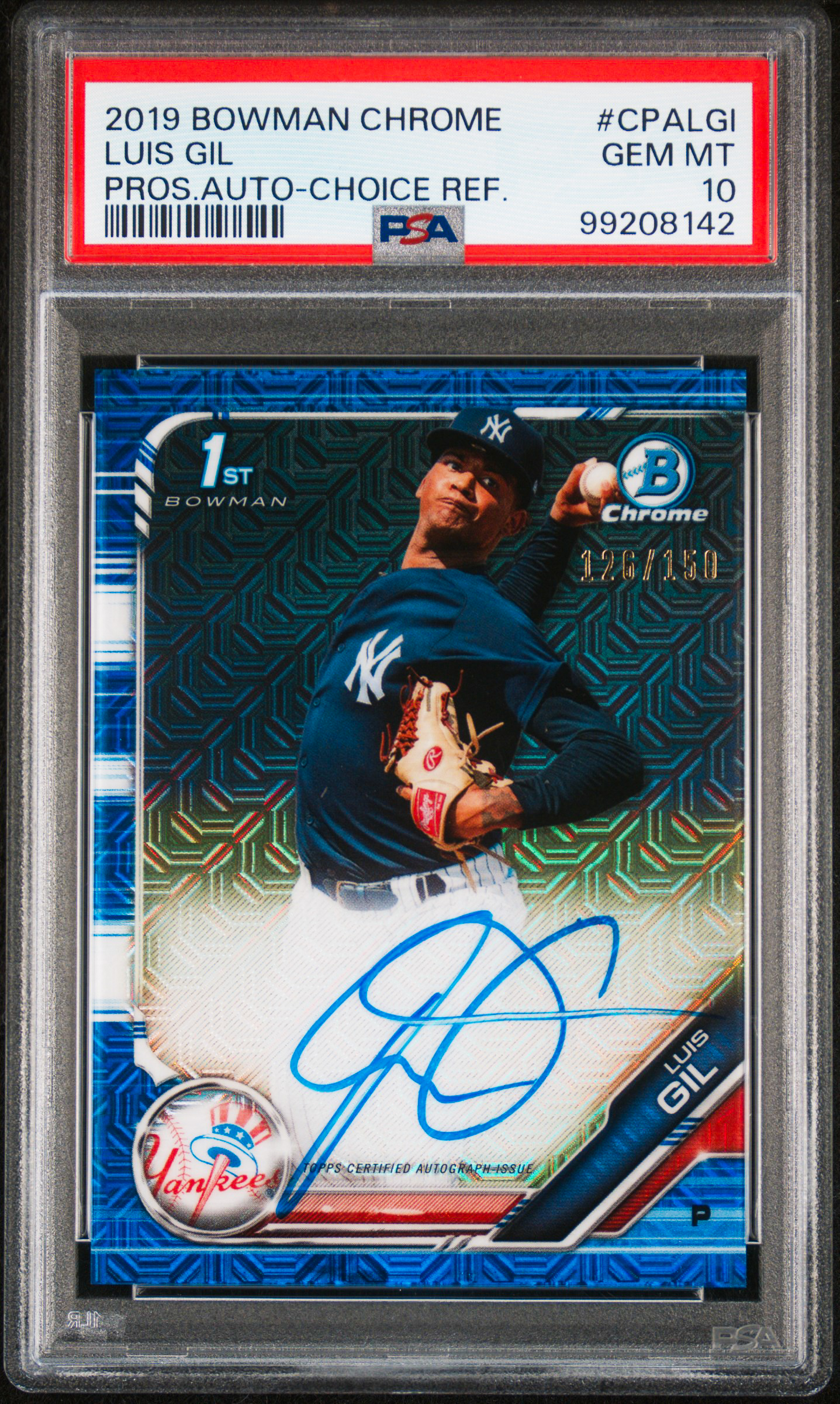 2019 Bowman Chrome Luis Gil Prospect Auto HTA Choice Refractor #/150 PSA 10