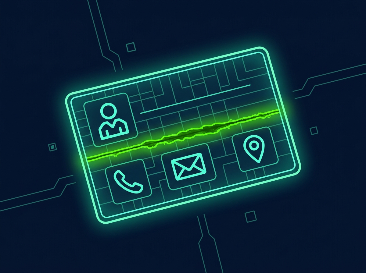 Section image: A glowing, pristine digital rolodex card with one specific line of text…