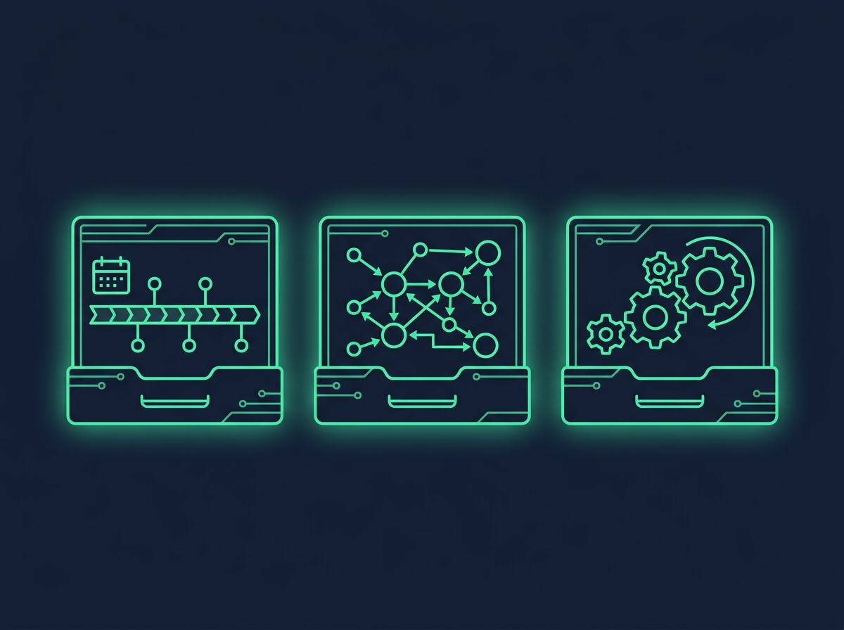Section image: Three glowing, distinct storage compartments—one shaped like a chronological…