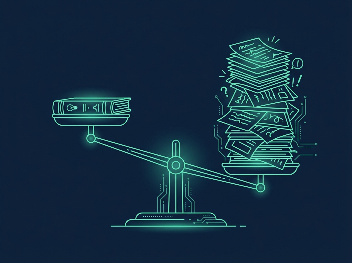 Section image: An old-fashioned set of balance scales. On one side is a short, concise…