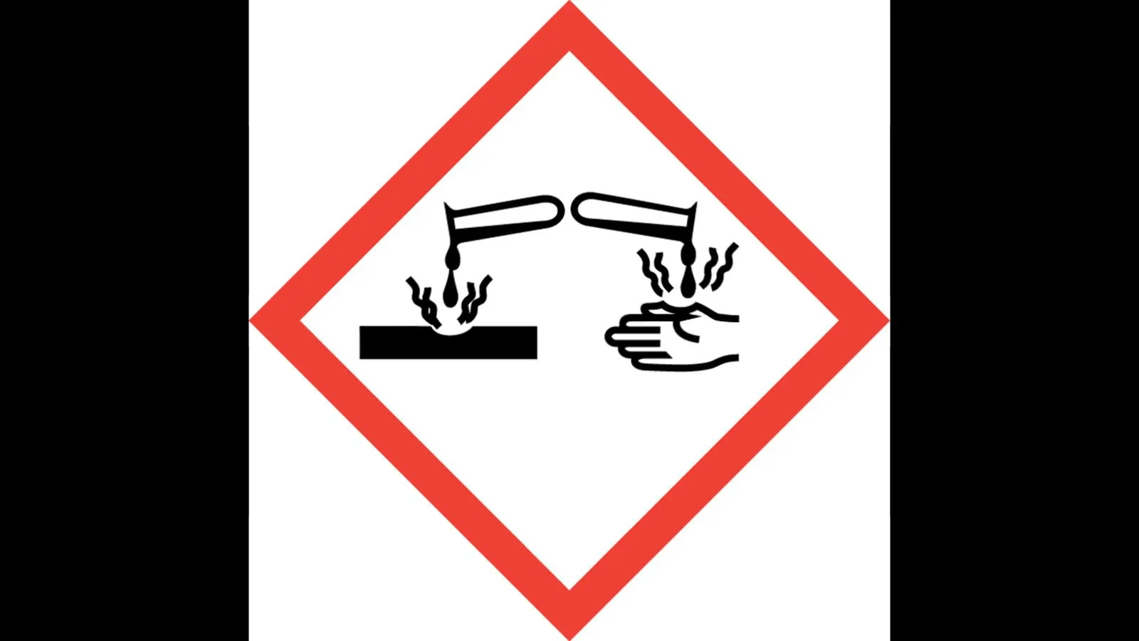 Zerbrochenes Reagenzglas in rotem Quadrat