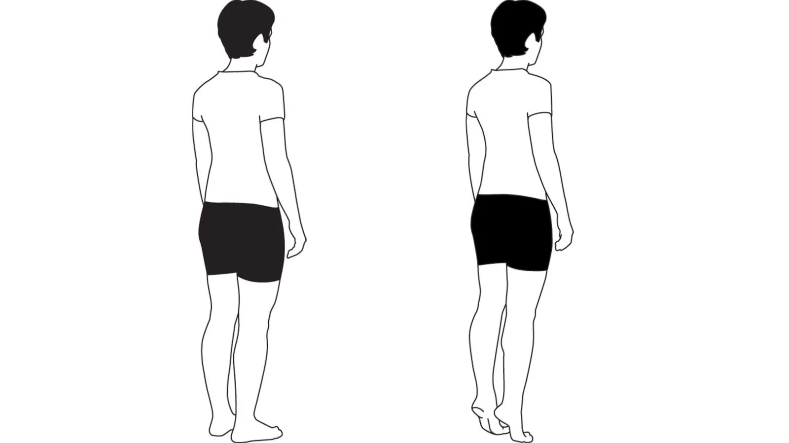 gezeichnete Figur von hinten, sie steht einmal ganz normal da, einmal auf den Zehenspitzen