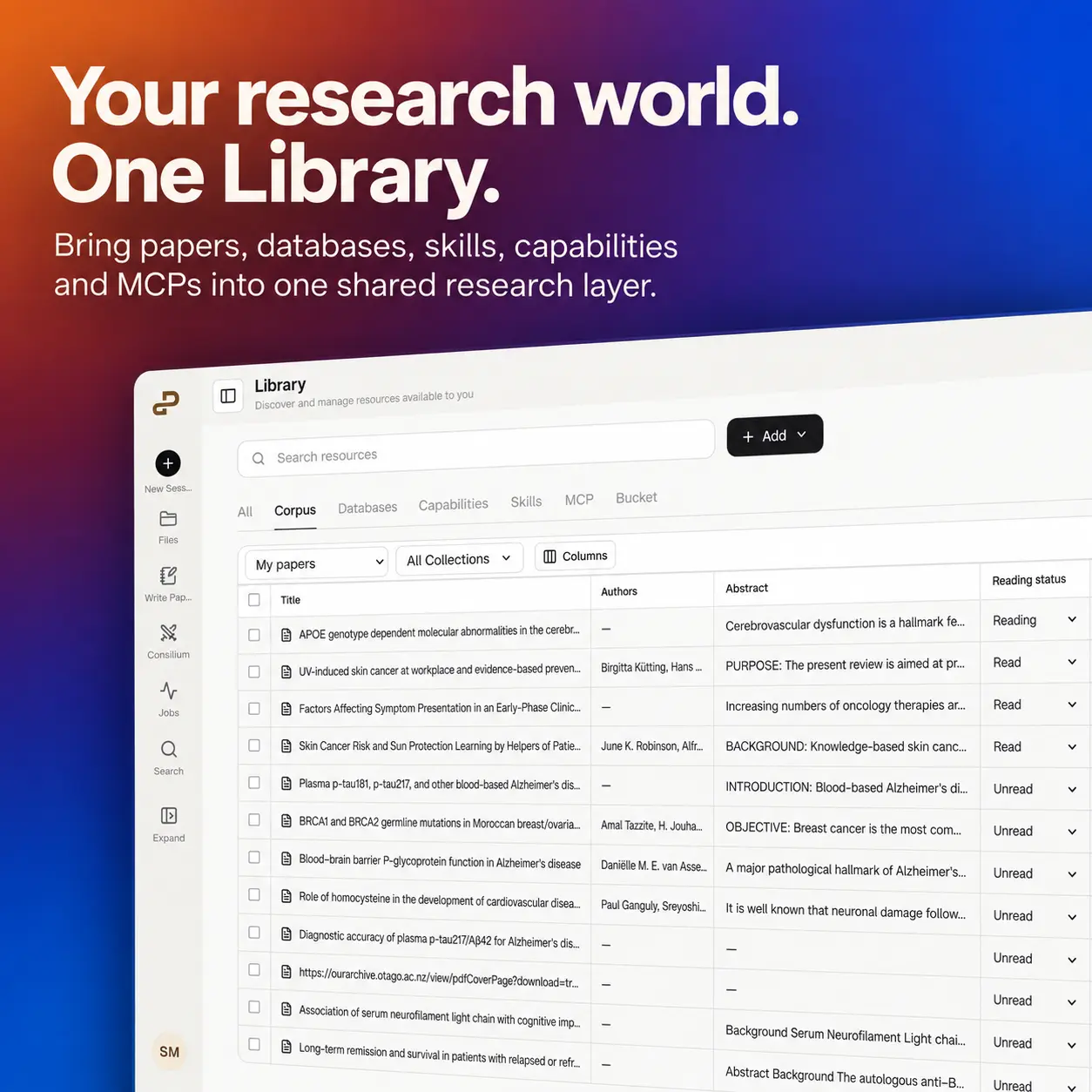 Purna Library showing Corpus, the article collection workspace