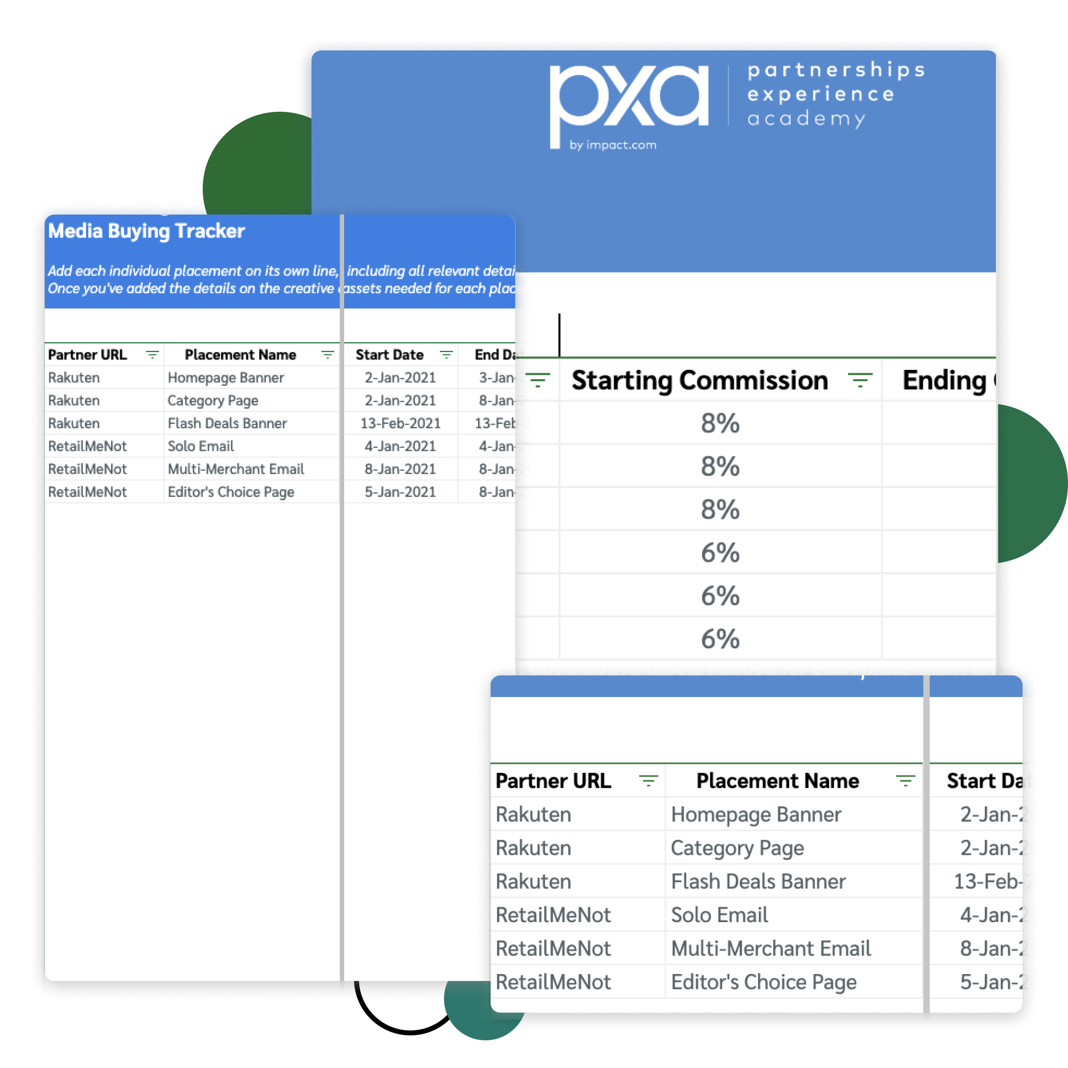 Preview of PXA’s Media Buying Tracker, free to download for Google Sheets below