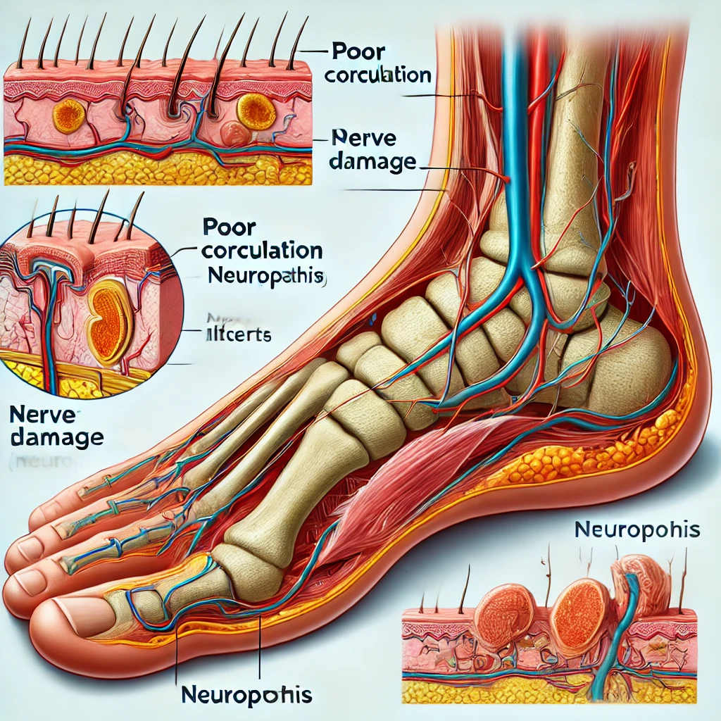 Diabetic foot conditions, causes, symptoms and prevention