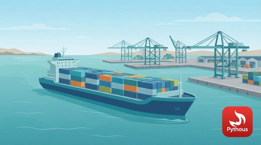 A cargo ship carrying neat stacks of identical shipping containers