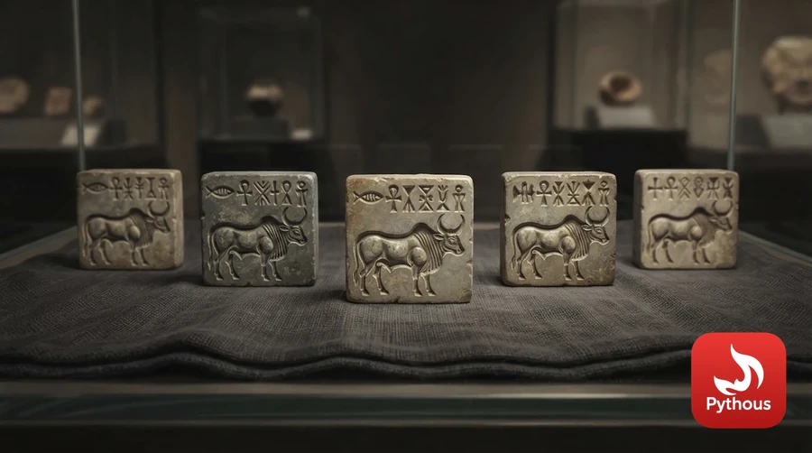 Small square stone seals carved with a bull and a row of unknown symbols