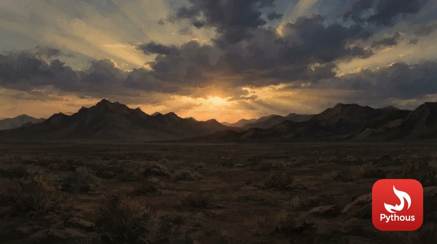 A vast golden sunrise breaking over a dark plain and distant mountains