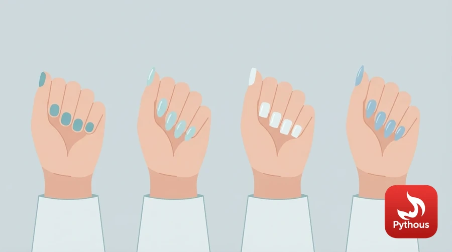 Hands showing round, oval, square and almond nail shapes against a pale background