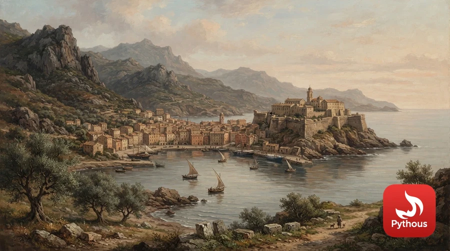 The old town of Ajaccio and its citadel on the rocky coast of Corsica