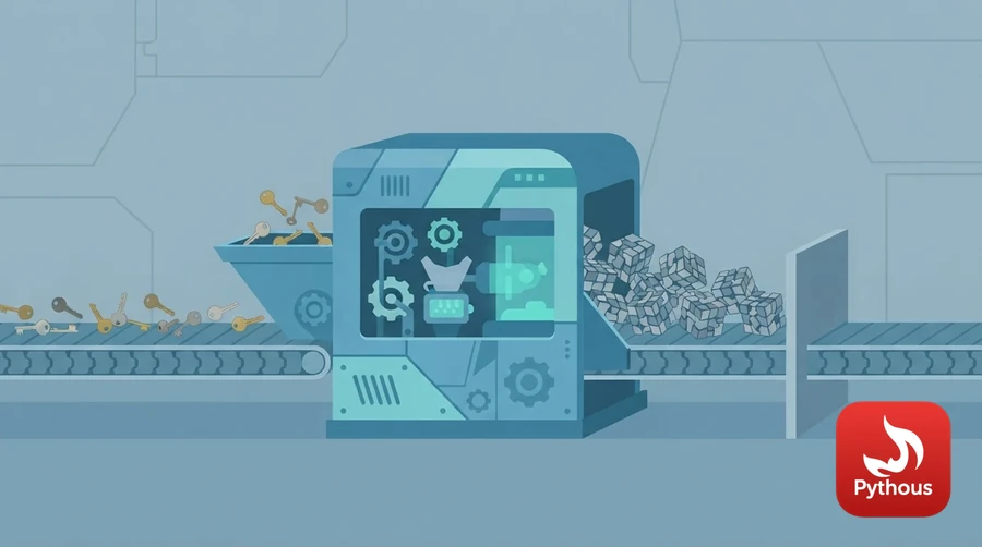 A machine turning readable keys into identical scrambled cubes