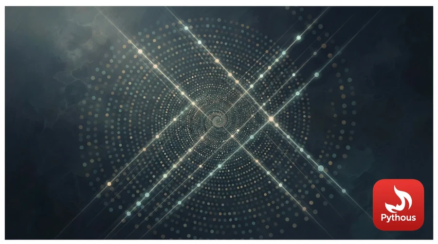 A spiral of glowing dots on a dark background with some dots brighter than others
