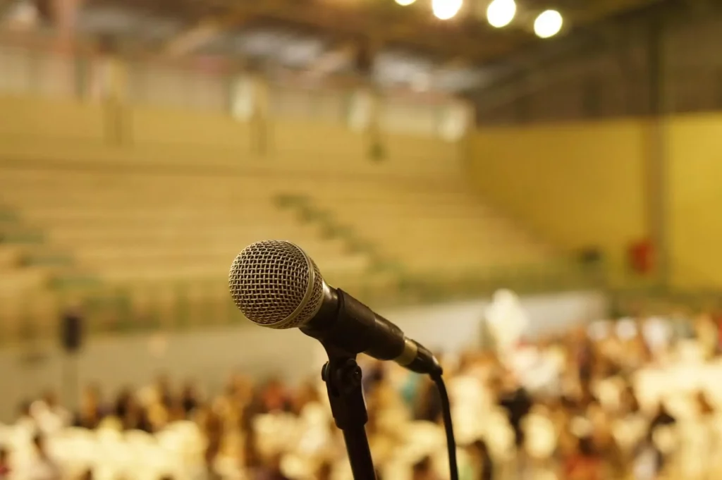 A mic hanging during a conference