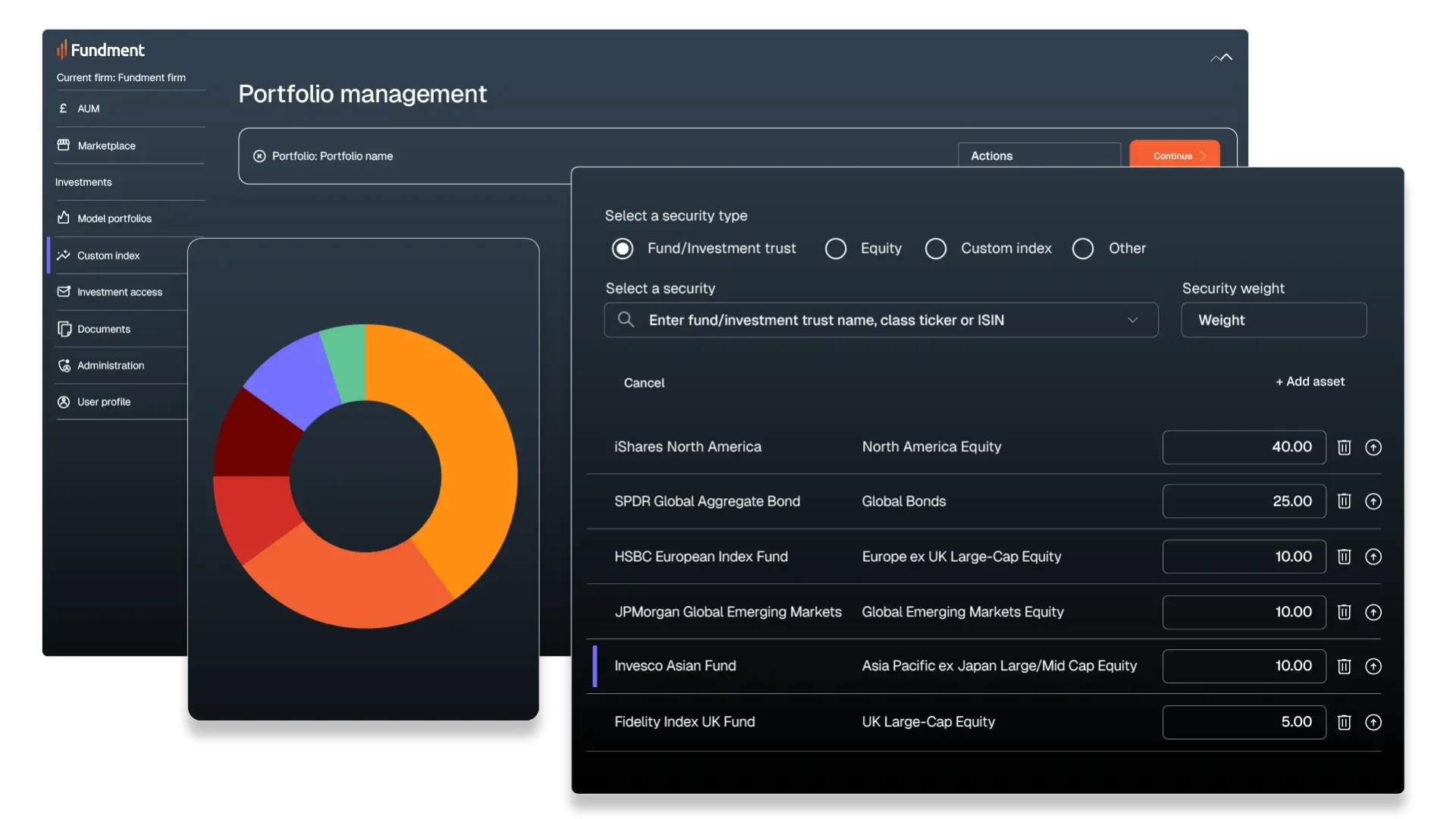 Fundment platform user interface example