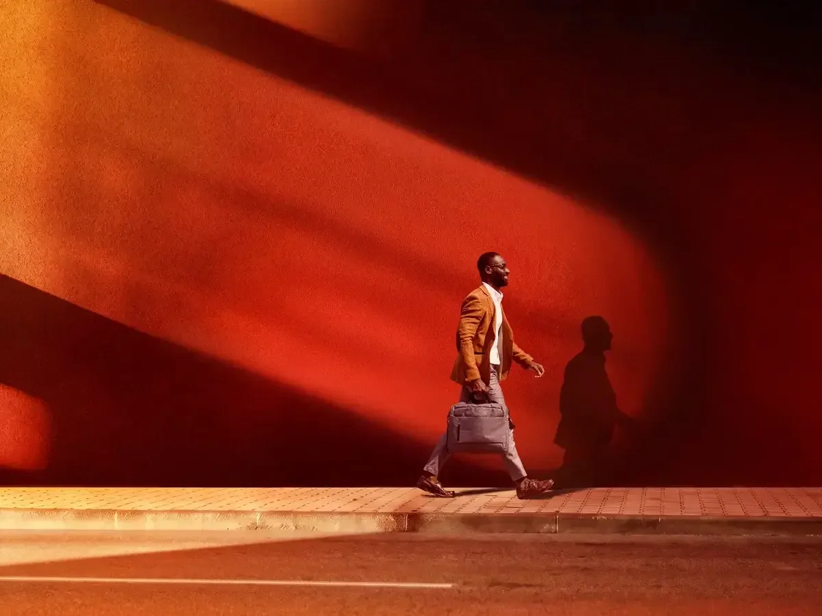 An adviser walking down the street