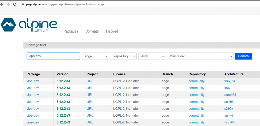 Alpine Linux libvips dependencies