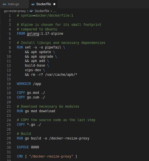Dockerfile for adding libvips on Alpine Linux
