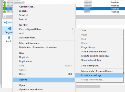 creenshot of the Adobe Campaign export dialog showing two options — “Export now” to generate the package immediately, or “Add to package definition” to include the component in an existing package.