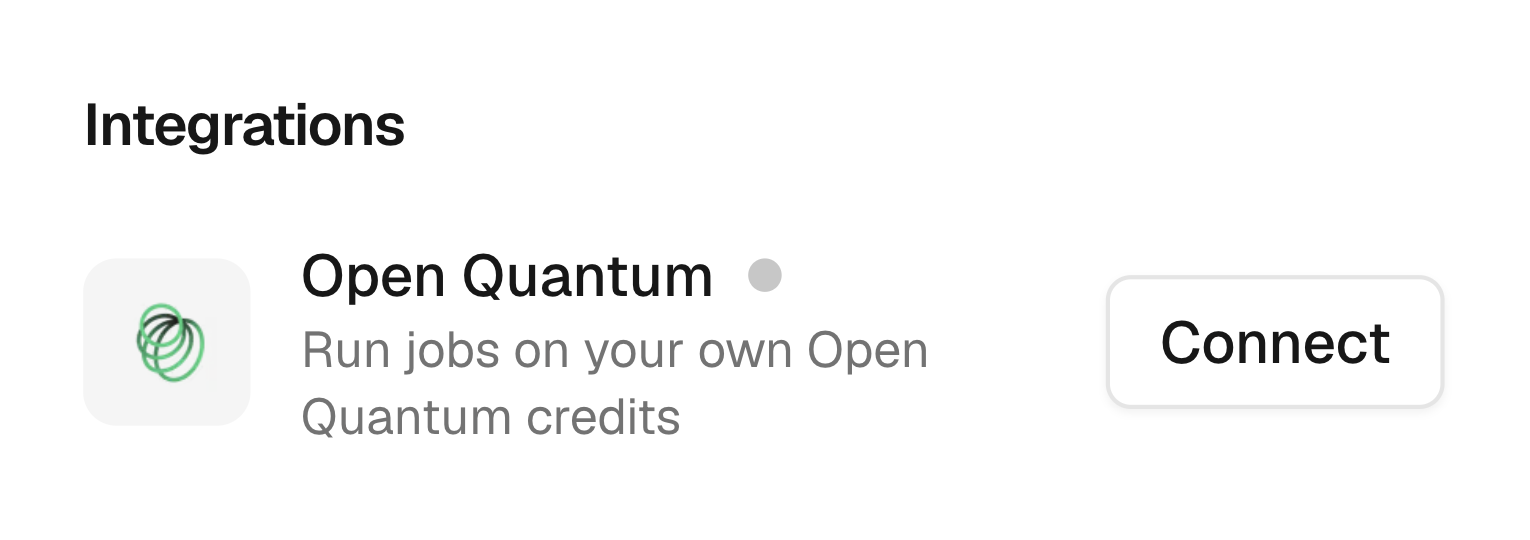 Open Quantum tile showing a grey status dot and a Connect button