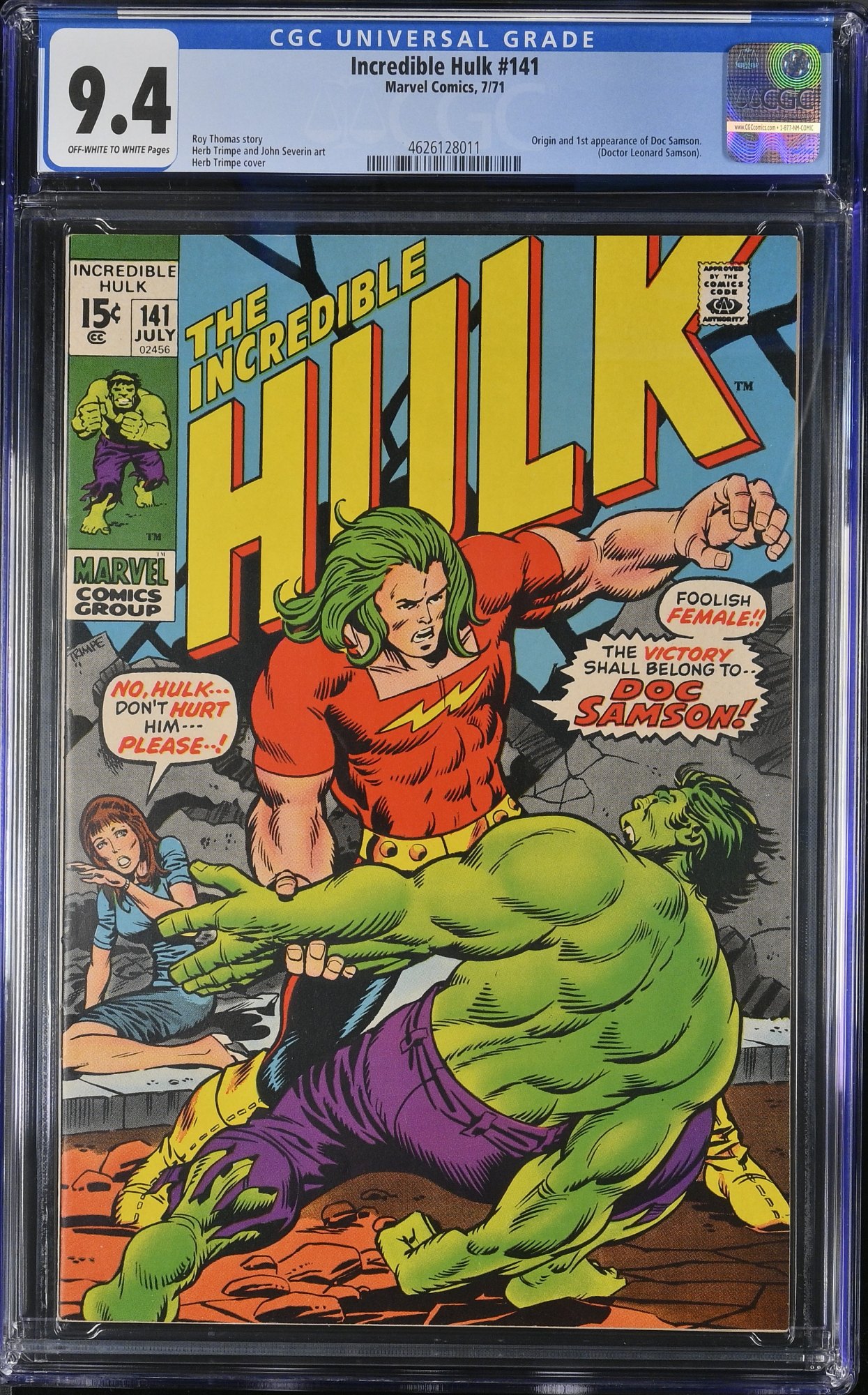 Incredible Hulk #141 CGC NM 9.4 Off White to White 1st Appearance Doc Samson!!