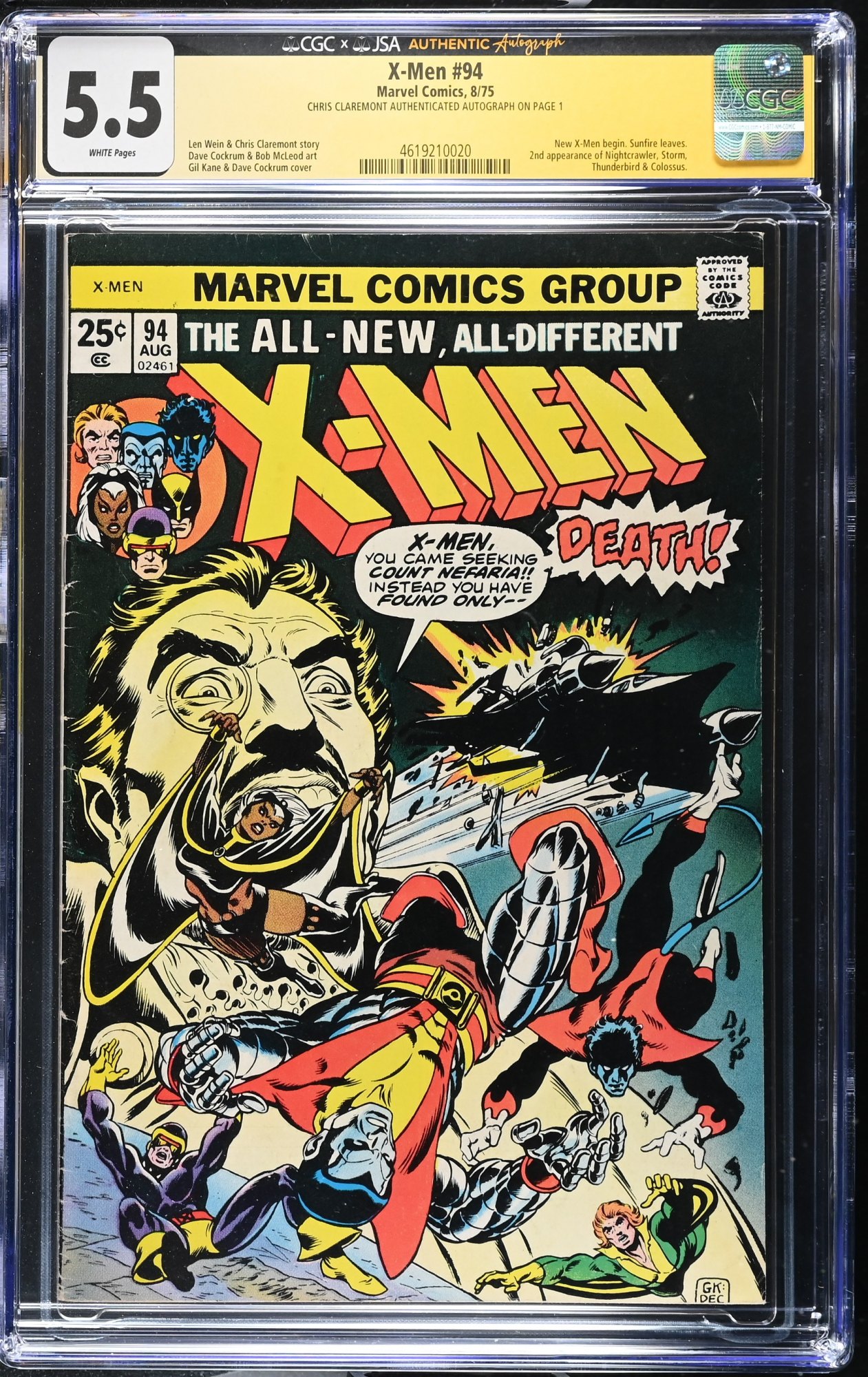 X-Men #94 CGC FN- 5.5 JSA SS Signed Claremont! Marvel 1975 | eBay