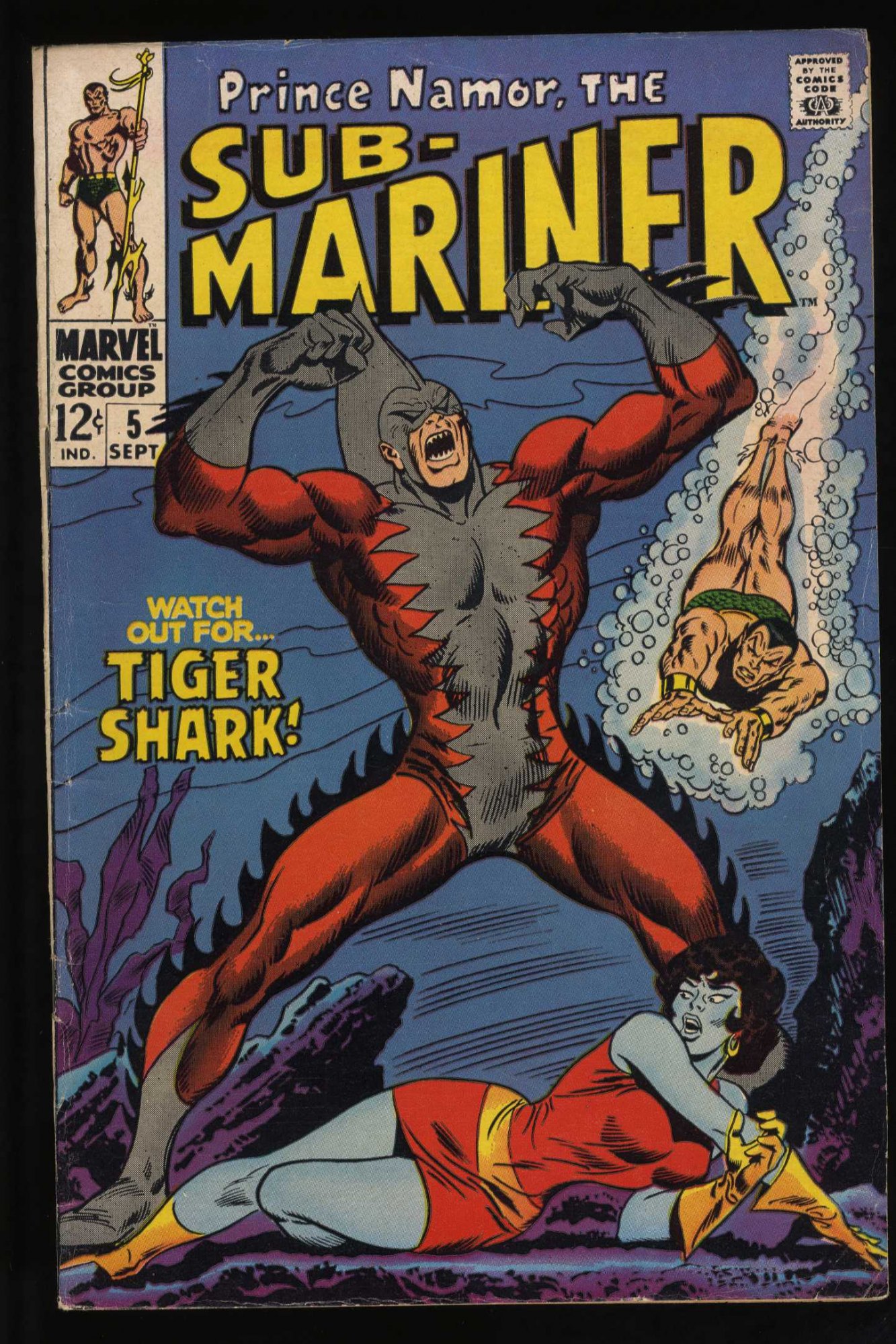 Image: Sub-Mariner #5 VG/FN 5.0 1st Appearance Tiger Shark! Roy Thomas!