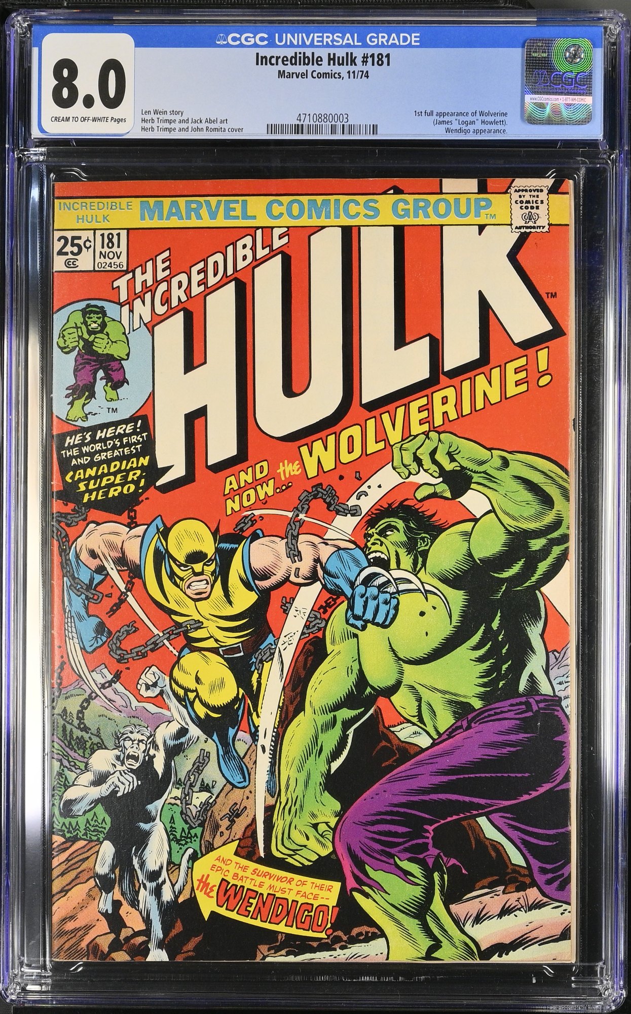 Image: Incredible Hulk #181 CGC VF 8.0 1st Full Appearance Wolverine!