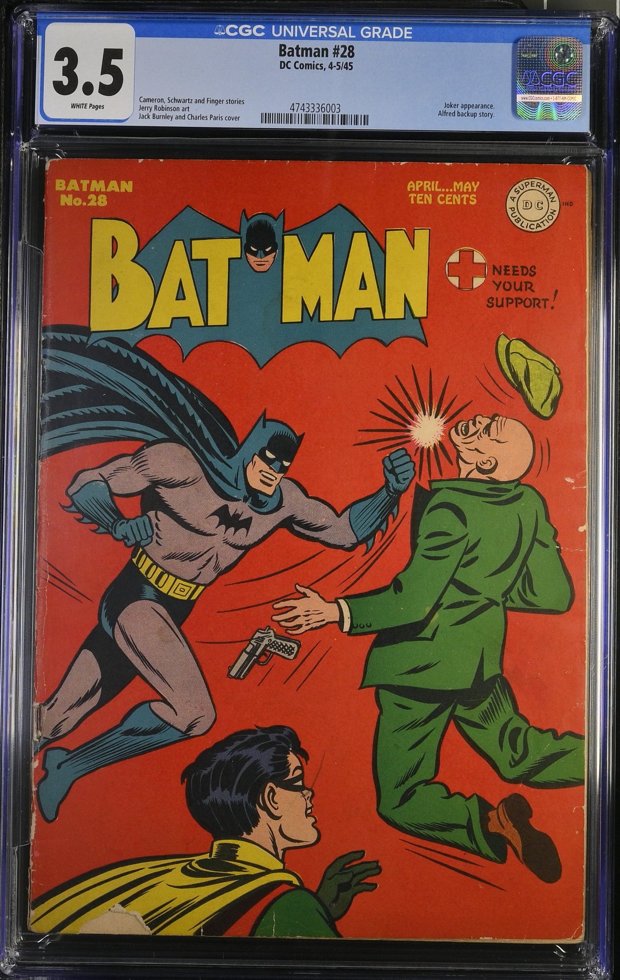 Image: Batman #28 CGC VG- 3.5 White Pages Joker Story Robin Appearance!