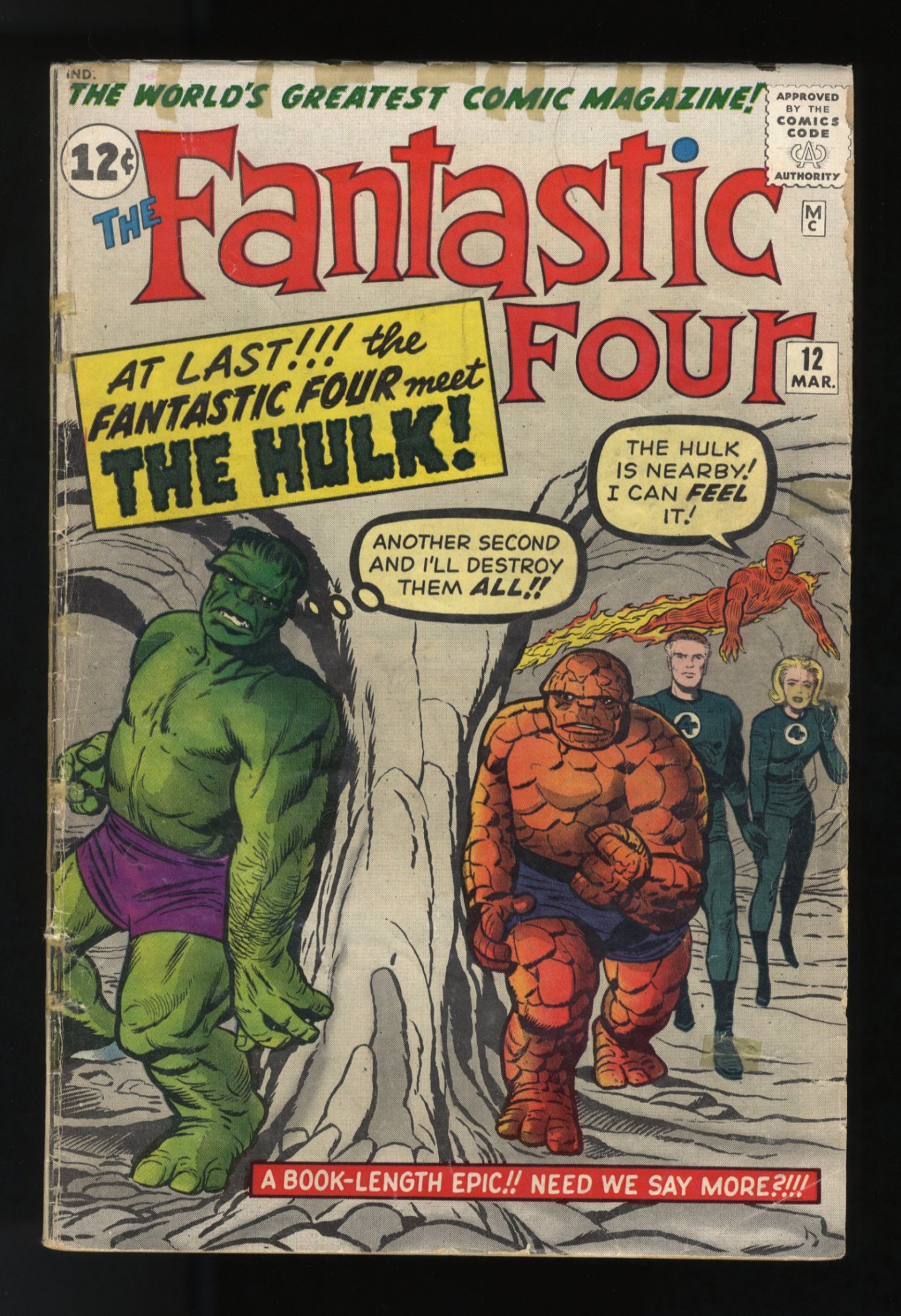 Fantastic Four #12 VG- 3.5 1st Hulk vs Thing Battle! Jack Kirby Art!
