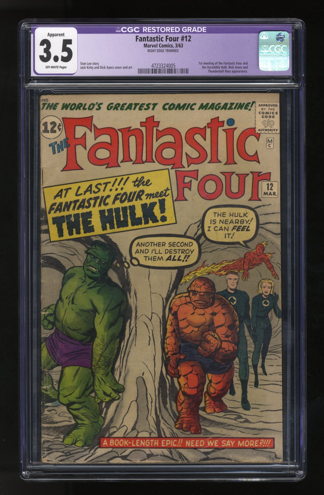 Fantastic Four #12 CGC VG- 3.5 Off White (Restored)
