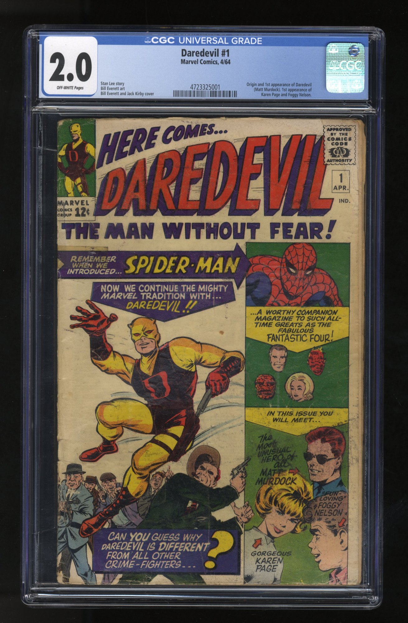 Daredevil #1 CGC GD 2.0 Off White Origin and 1st Appearance!