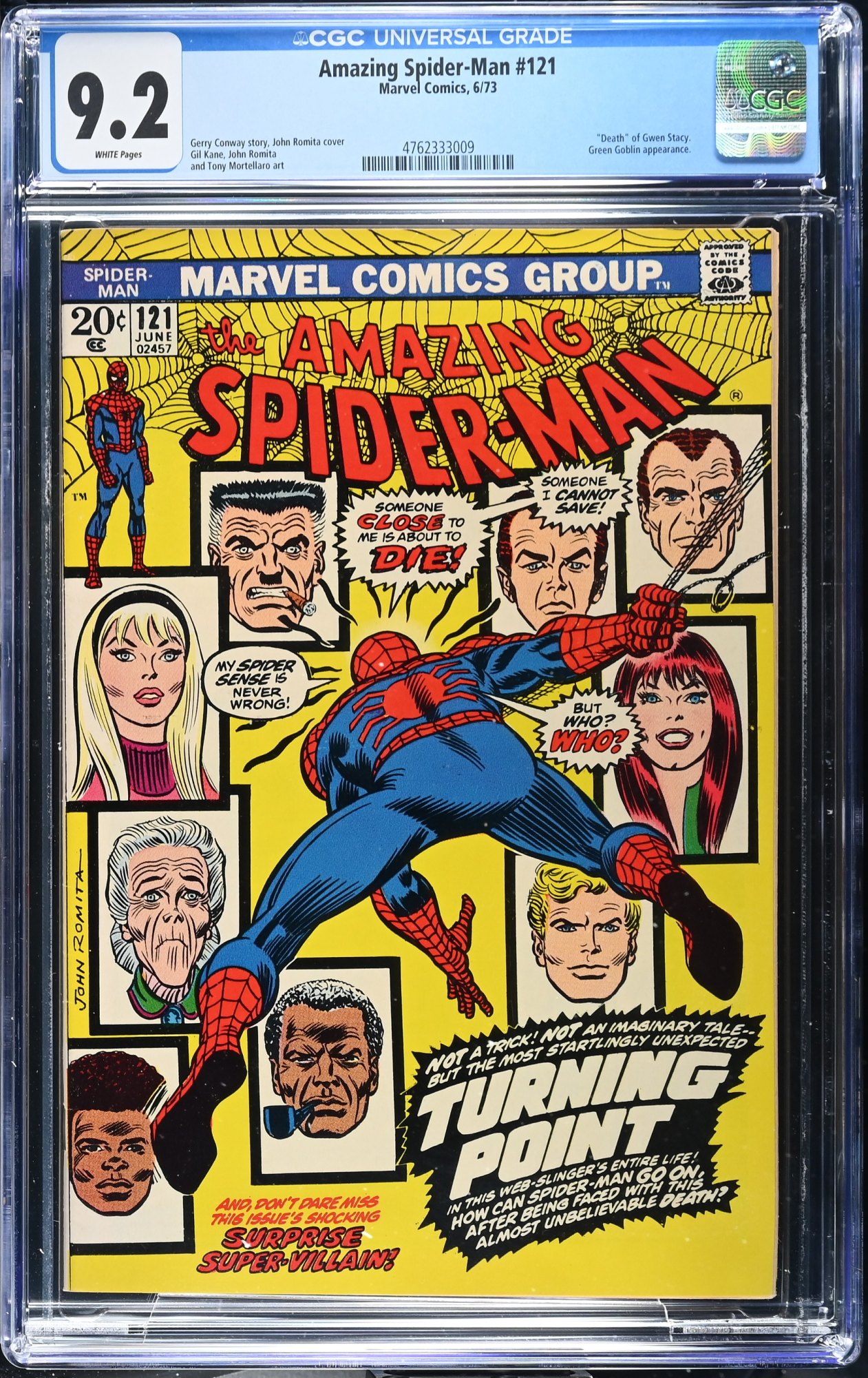 Amazing Spider-Man #121 CGC NM- 9.2 White Pages Death of Gwen Stacy!