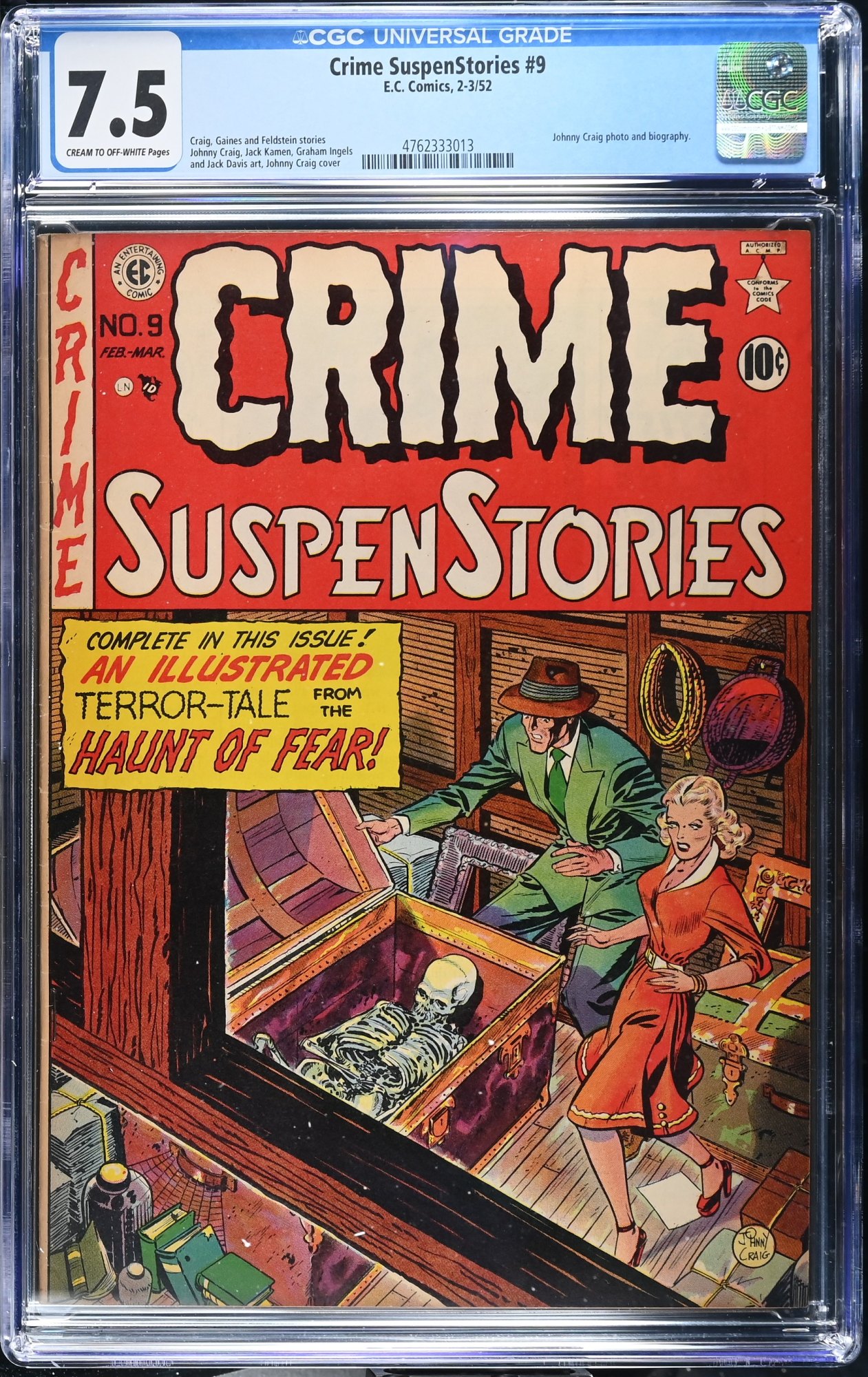 Crime Suspenstories #9 CGC VF- 7.5 Cream To Off White