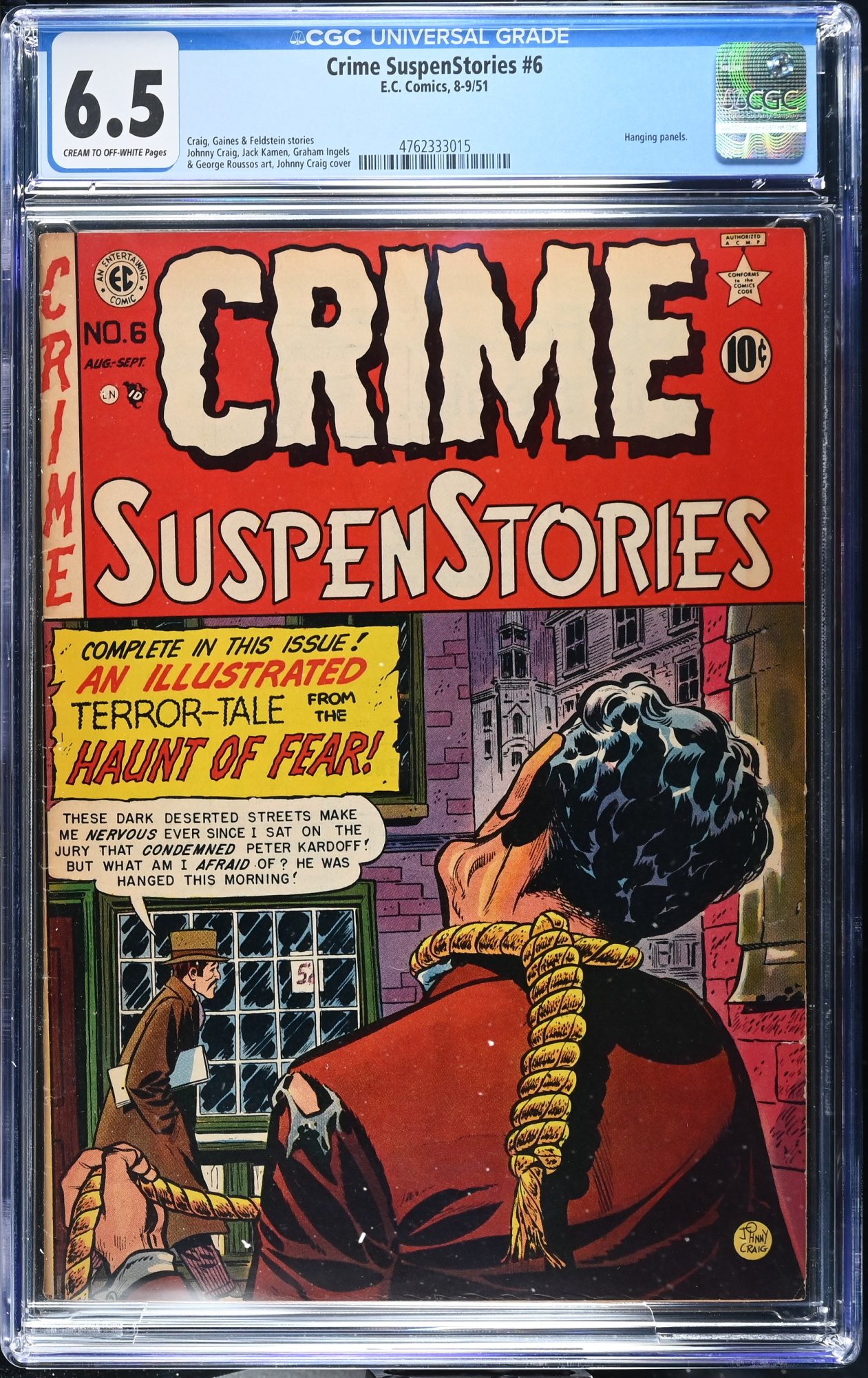 Crime Suspenstories #6 CGC FN+ 6.5 Cream To Off White Hanging Cover!
