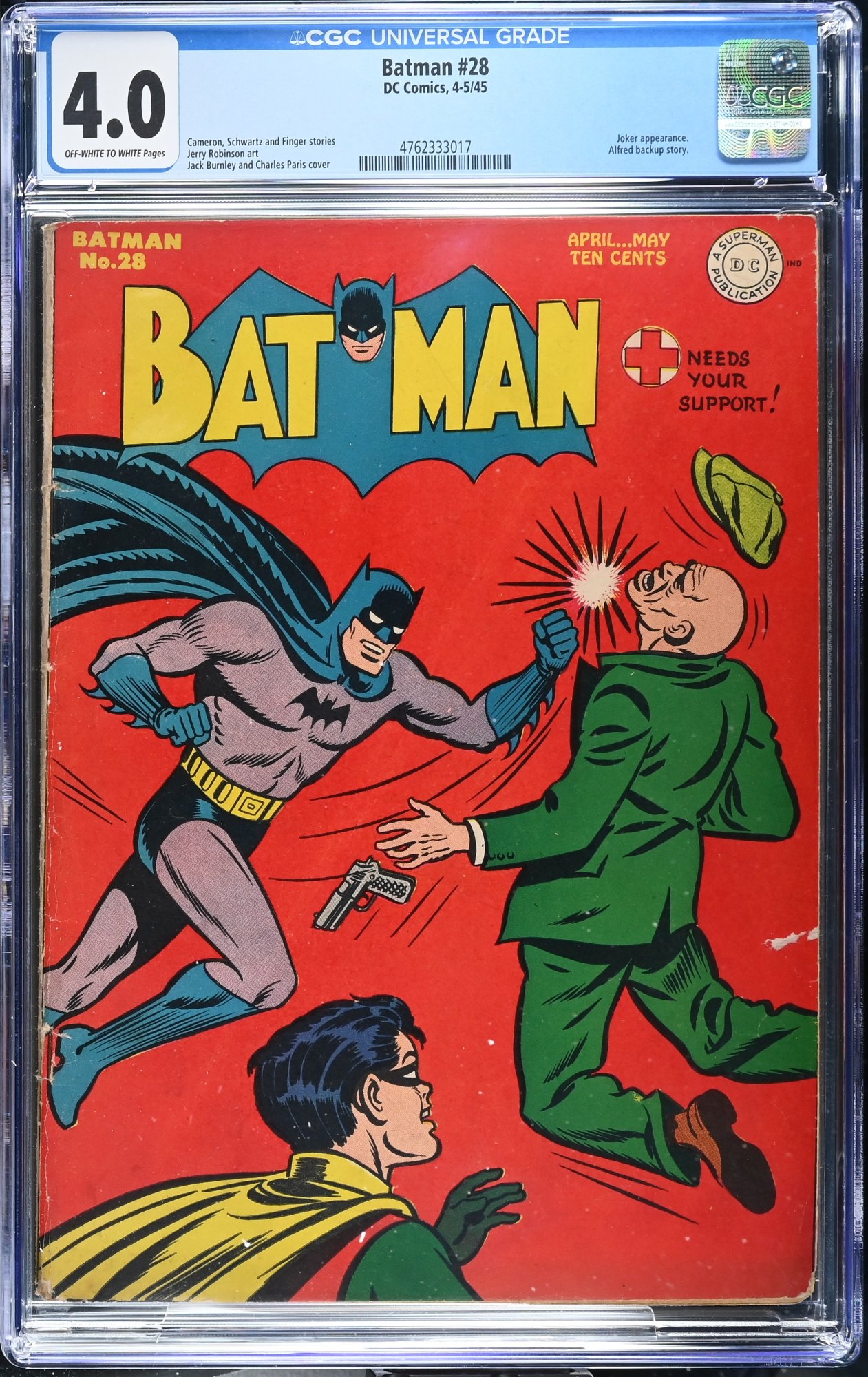 Batman #28 CGC VG 4.0 Off White to White Joker Story Robin Appearance!